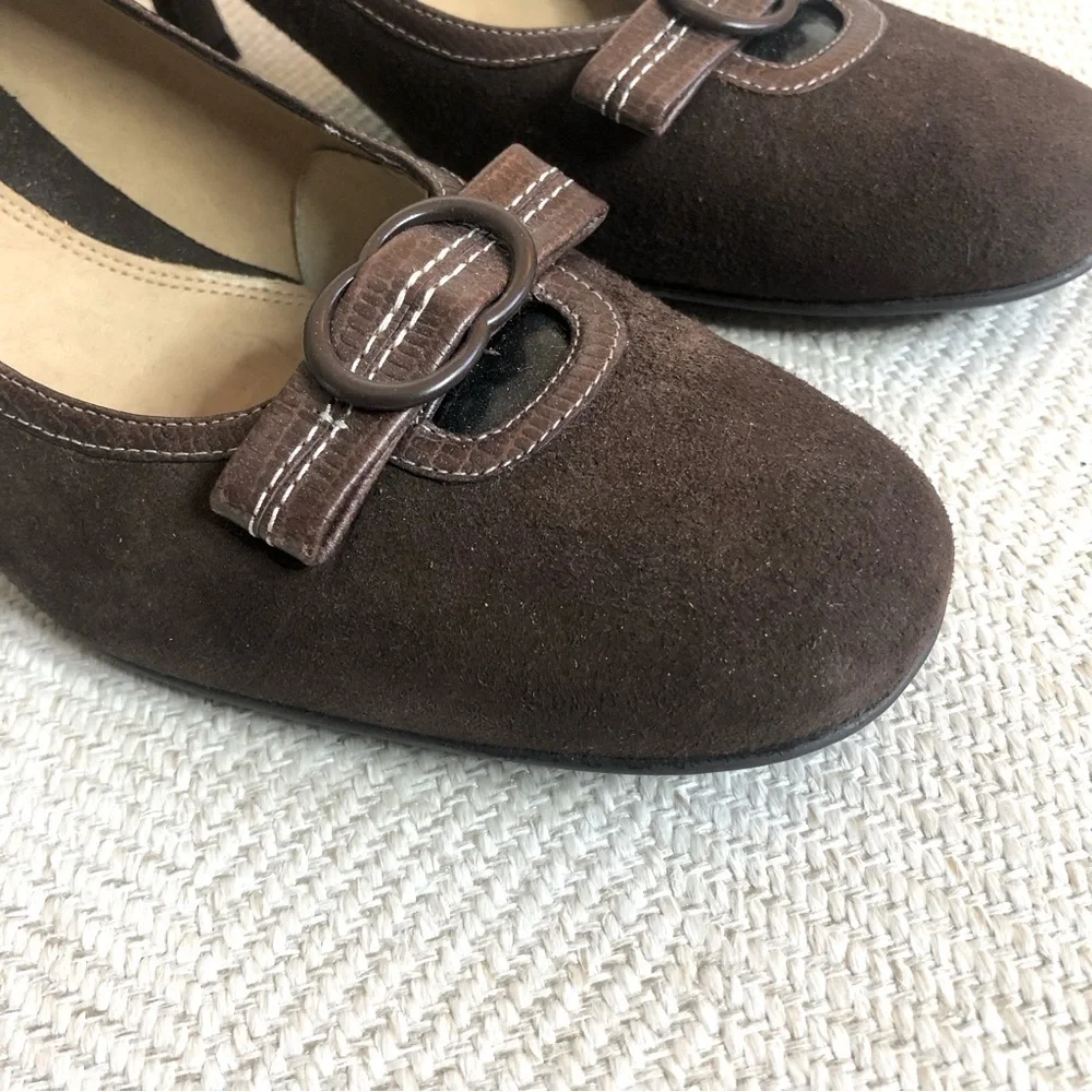 Naturalizer brown suede round toe buckle detail 3
